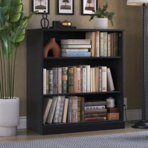 Solid Wood 3-Shelf Bookcase with Adjustable Shelves – Durable Book Rack