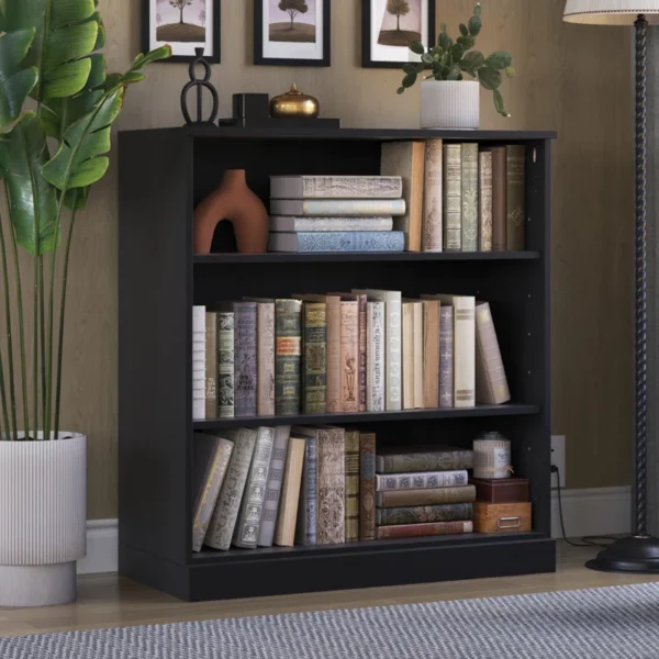 Solid Wood 3-Shelf Bookcase with Adjustable Shelves – Durable Book Rack
