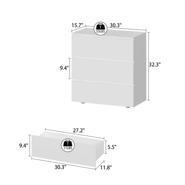 Drawer Dresser – Wooden Storage Chest with 3 Drawers for Bedroom, Living Room, and Home Organization - Image 5