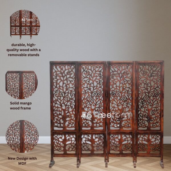 Wooden Room Partition/Screen/Room Divider (4 Panel 6 Feet with Stands) - Image 3