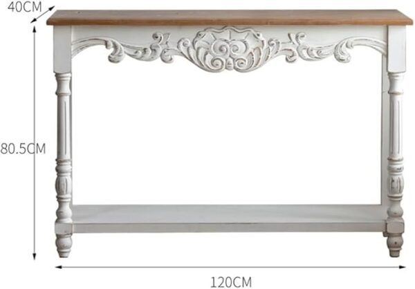 Mid-Century Modern Console Table – Solid Wood Roman Column Legs & Antique White Distressed Finish - Image 2