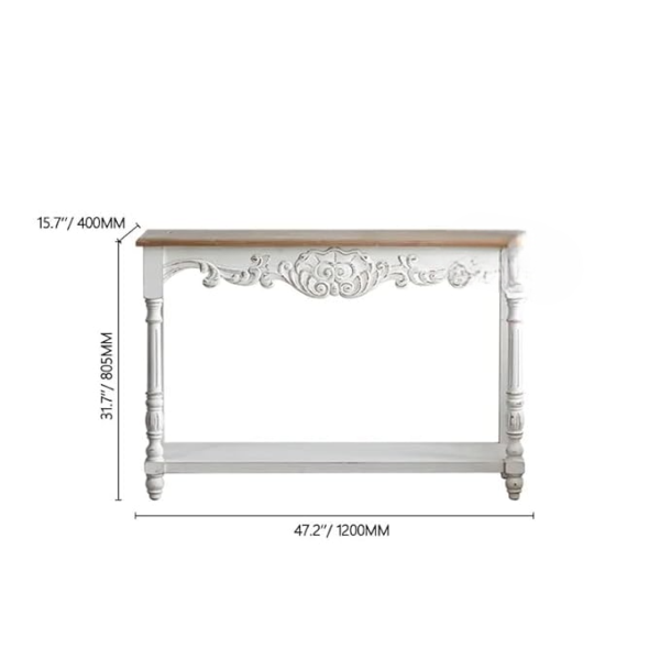 Wooden Carved Console Table in Solid Mango Wood with Antique White Distress Finish – 48" for Living Room, Hallway, Entryway, Office (Distress M1) - Image 3