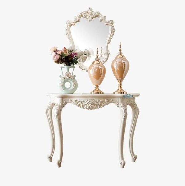 Wooden Carved Console Table with Mirror Frame – Solid Mango Wood, White Deco Finish - Image 5
