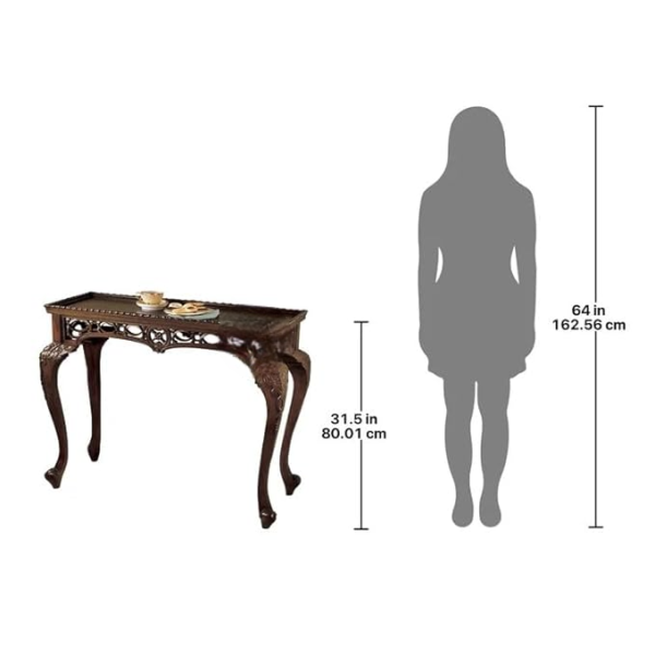 Wooden Carved Console Table in Solid Mango Wood with for Living Room, Hallway, Entryway, Office - Image 2