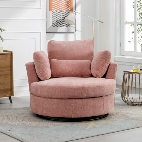 42"W Swivel Accent Barrel Chair and Half Sofa | 360-Degree Round Sofa with 3 Pillows for Living Room or Bedroom - Image 2