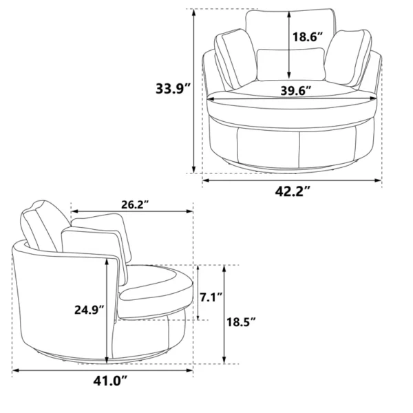 42"W Swivel Accent Barrel Chair and Half Sofa | 360-Degree Round Sofa with 3 Pillows for Living Room or Bedroom - Image 4