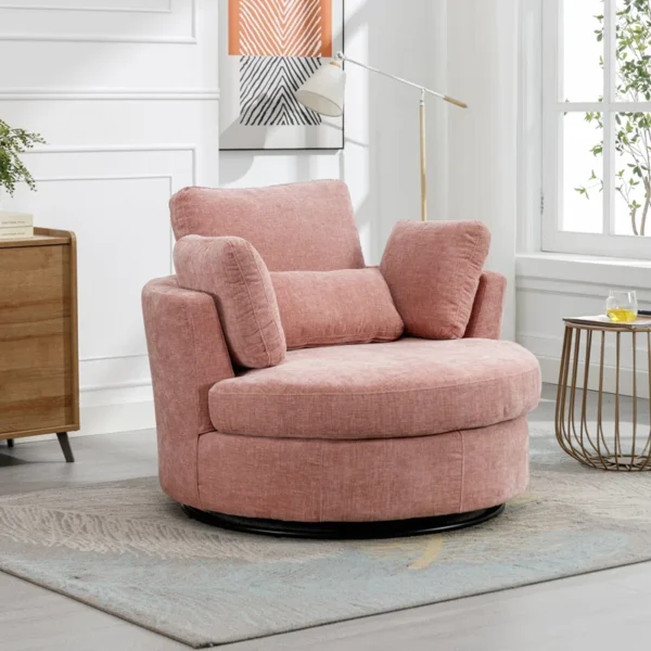 42"W Swivel Accent Barrel Chair and Half Sofa | 360-Degree Round Sofa with 3 Pillows for Living Room or Bedroom