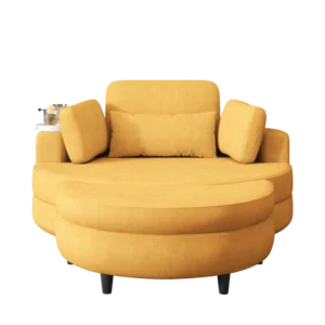 51-Inch Crescent Corduroy Sofa with Throw Pillows & Lumbar Pillow | Includes Extra Tray for Convenience