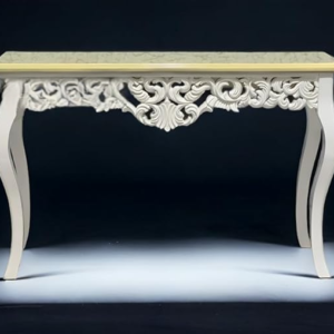 Wooden Carved Console Table in Solid Mango Wood with Antique White Distress Finish – 48" for Living Room, Hallway, Entryway, Office