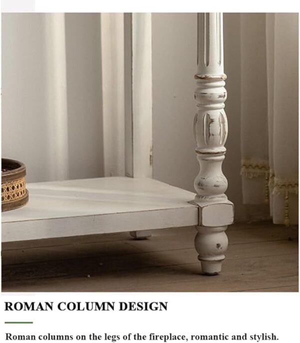 Mid-Century Modern Console Table – Solid Wood Roman Column Legs & Antique White Distressed Finish - Image 6