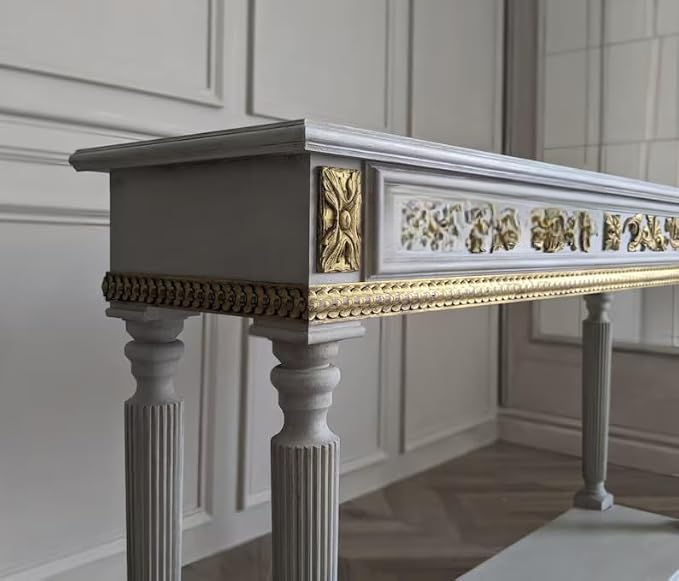 Wooden Carved Console Table in Solid Mango Wood with Grey Gold Finish – 48" for Living Room, Hallway, Entryway, Office - Image 6