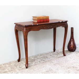 Wooden Carved Console Table in Solid Mango Wood with Glossy Walnut Finish for Living Room, Hall, Entryway, Office – 48 x 30 x 15 Inches