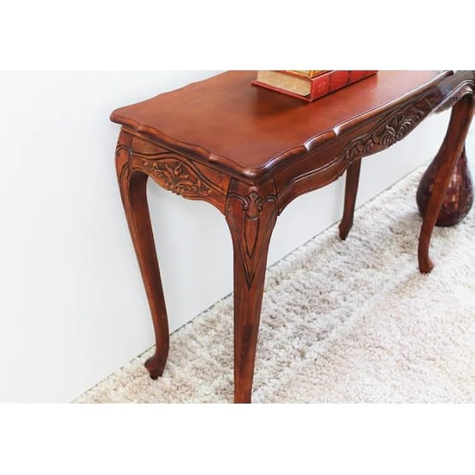 Wooden Carved Console Table in Solid Mango Wood with Glossy Walnut Finish for Living Room, Hall, Entryway, Office – 48 x 30 x 15 Inches - Image 2