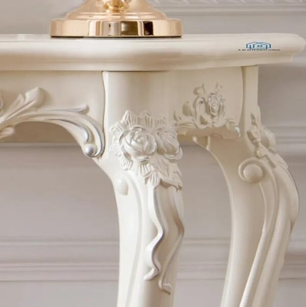 Wooden Carved Console Table with Mirror Frame – Solid Mango Wood, White Deco Finish - Image 2