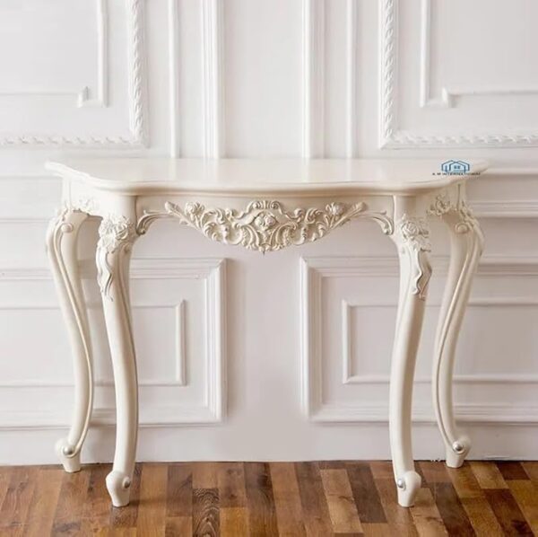 Wooden Carved Console Table with Mirror Frame – Solid Mango Wood, White Deco Finish - Image 3