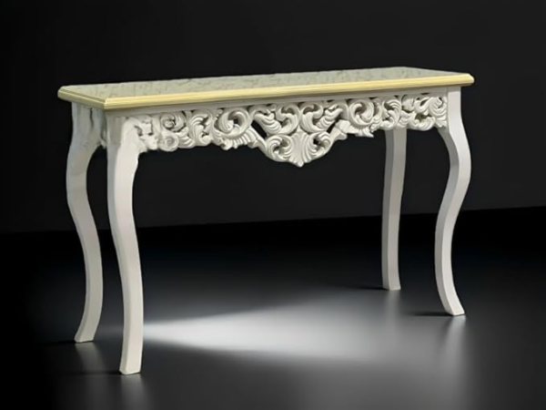 Wooden Carved Console Table in Solid Mango Wood with Antique White Distress Finish – 48" for Living Room, Hallway, Entryway, Office - Image 4