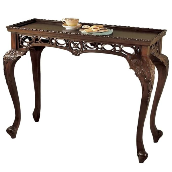 Wooden Carved Console Table in Solid Mango Wood with for Living Room, Hallway, Entryway, Office - Image 3