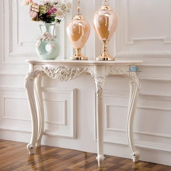 Wooden Carved Console Table with Mirror Frame – Solid Mango Wood, White Deco Finish - Image 6
