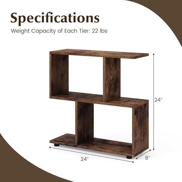 46Treeform 3-Tier Geometric Bookshelf – 24" Tall Solid Wood S-Shaped Display Shelf, Freestanding Nightstand, and Bookcase (Brown) - Image 5
