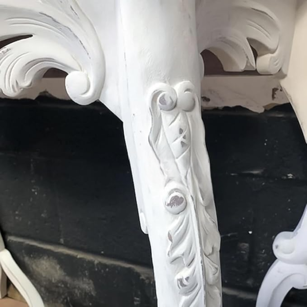 Wooden Carved Console Table in Solid Mango Wood with Antique White Distressed Finish – 30" for Living Room, Hallway, Entryway, Office (Cream Distress) - Image 2