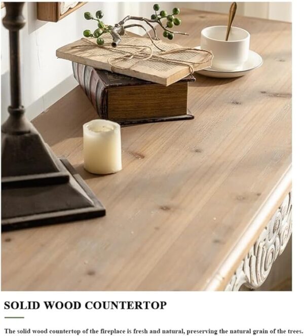 Mid-Century Modern Console Table – Solid Wood Roman Column Legs & Antique White Distressed Finish - Image 4