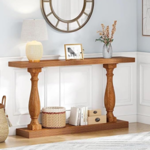 Wooden Carved Console Table in Solid Mango Wood – For Living Room, Hallway, Entryway, Office