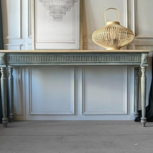 Wooden Carved Console Table in Solid Mango Wood with Antique Grey Distressed Finish – 48" for Living Room, Hallway, Entryway, Office