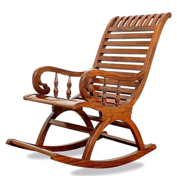 Handmade Wooden Rocking Chair with Cushion & Footrest for Adults | Comfortable Relaxation in Sheesham Wood