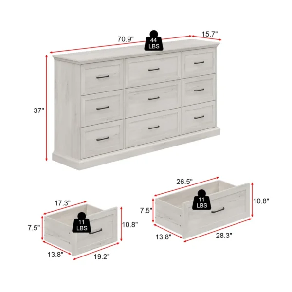 71'' W 9-Drawer Elegant Dresser & Chest & Sideboard – Stylish Multi-Functional Storage Solution - Image 4