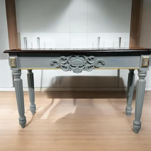 Wooden Carved Console Table in Solid Mango Wood with Grey Gold Finish for Living Room, Hall, Entryway, and Office – 48 x 30 x 15 Inches