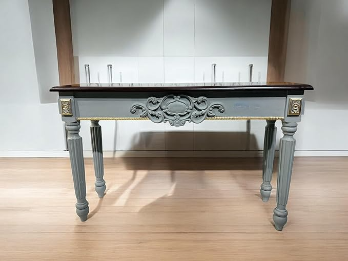 Wooden Carved Console Table in Solid Mango Wood with Grey Gold Finish for Living Room, Hall, Entryway, and Office – 48 x 30 x 15 Inches