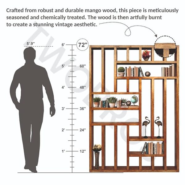 Urbane Crafts Wooden Room Divider with Multiple Storage Shelves – Self-Standing Partition for Hall, Kitchen, and Home Office - Image 3
