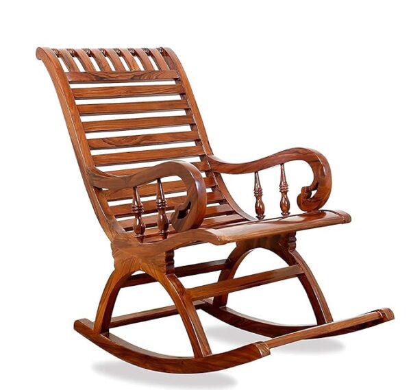 Handmade Wooden Rocking Chair with Cushion & Footrest for Adults | Comfortable Relaxation in Sheesham Wood - Image 3