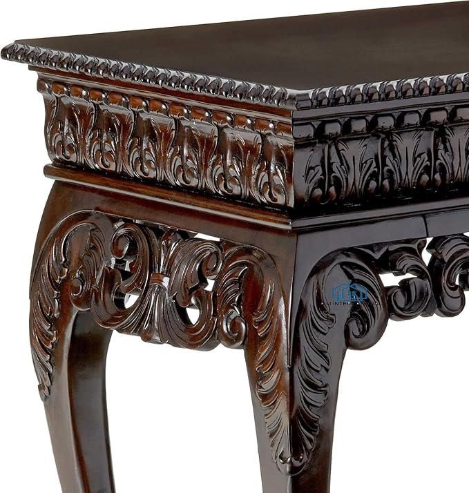 Wooden Carved Console Table in Solid Mango Wood with Glossy Finish for Living Room, Hall, Entryway, Office – 60 x 30 x 15 Inches - Image 3