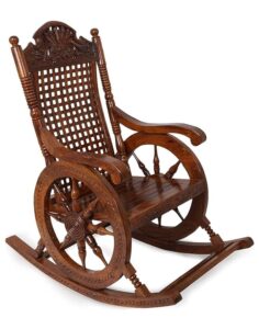 Urbane Crafts Handmade Wooden Rocking Chair with Cushion & Footrest for Adults | Comfortable Sheesham Wood Relax Chair (Brown)