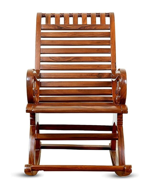 Handmade Wooden Rocking Chair with Cushion & Footrest for Adults | Comfortable Relaxation in Sheesham Wood - Image 4