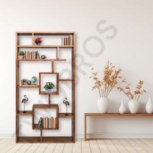 Wooden Room Divider with Multiple Storage Shelves – Self-Standing Partition for Dividing Hall, Kitchen, and Home Office Spaces