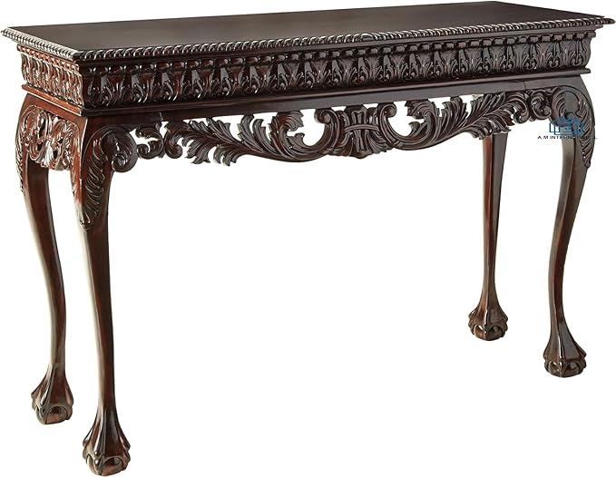 Wooden Carved Console Table in Solid Mango Wood with Glossy Finish for Living Room, Hall, Entryway, Office – 60 x 30 x 15 Inches - Image 2