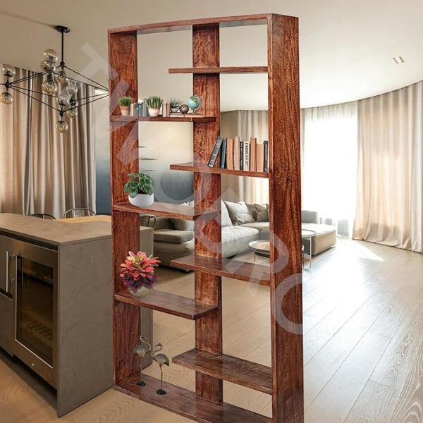 Wooden Room Divider with Multiple Storage Shelves – Self-Standing Partition for Hall, Kitchen, and Home Office