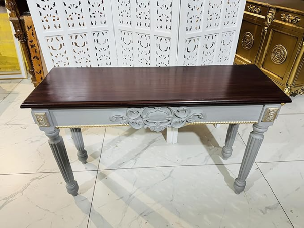 Wooden Carved Console Table in Solid Mango Wood with Grey Gold Finish for Living Room, Hall, Entryway, and Office – 48 x 30 x 15 Inches - Image 2