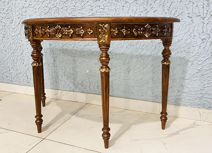 Wooden Carved Console Table in Solid Teak Wood with Antique Walnut Matte Finish for Living Room, Hall, Entryway, Office – 48 x 30 x 15 Inches - Image 2