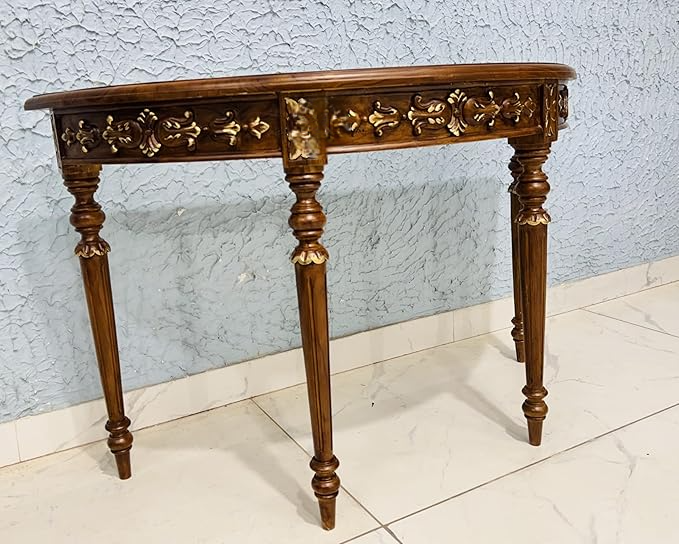 Wooden Carved Console Table in Solid Teak Wood with Antique Walnut Matte Finish for Living Room, Hall, Entryway, Office – 48 x 30 x 15 Inches - Image 3