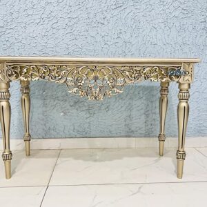 Wooden Carved Console Table in Solid Teak Wood with Antique Champagne Gold Finish for Living Room, Hall, Entryway, Office – 48 x 30 x 15 Inches