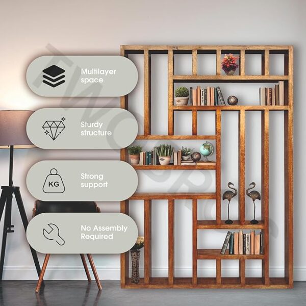 Urbane Crafts Wooden Room Divider with Multiple Storage Shelves – Self-Standing Partition for Hall, Kitchen, and Home Office - Image 5