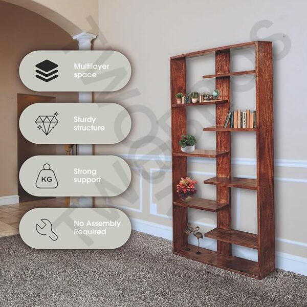 Wooden Room Divider with Multiple Storage Shelves – Self-Standing Partition for Hall, Kitchen, and Home Office - Image 3