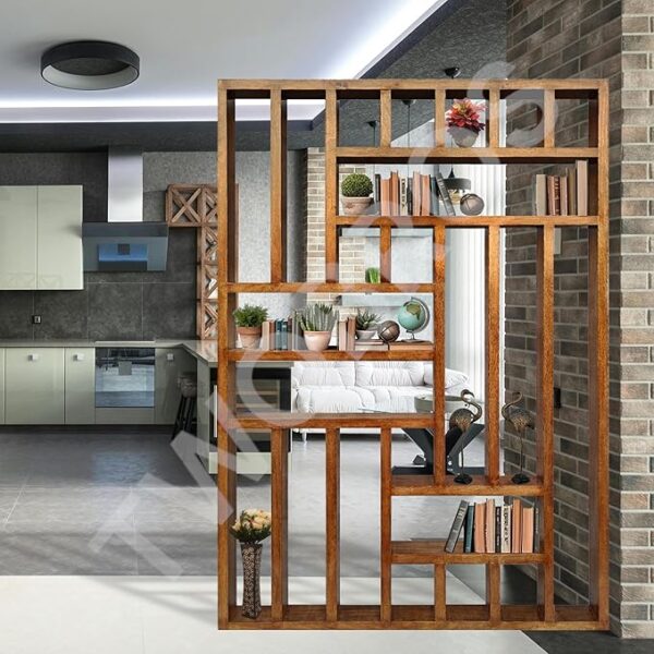 Urbane Crafts Wooden Room Divider with Multiple Storage Shelves – Self-Standing Partition for Hall, Kitchen, and Home Office