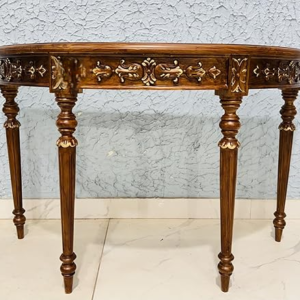 Wooden Carved Console Table in Solid Teak Wood with Antique Walnut Matte Finish for Living Room, Hall, Entryway, Office – 48 x 30 x 15 Inches