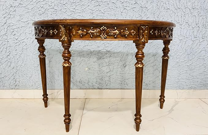 Wooden Carved Console Table in Solid Teak Wood with Antique Walnut Matte Finish for Living Room, Hall, Entryway, Office – 48 x 30 x 15 Inches