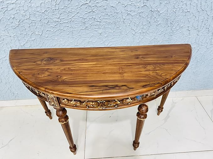 Wooden Carved Console Table in Solid Teak Wood with Antique Walnut Matte Finish for Living Room, Hall, Entryway, Office – 48 x 30 x 15 Inches - Image 4