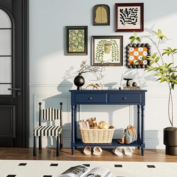 Console Entry Table with 2 Drawers – Narrow Accent Table with Storage Shelf